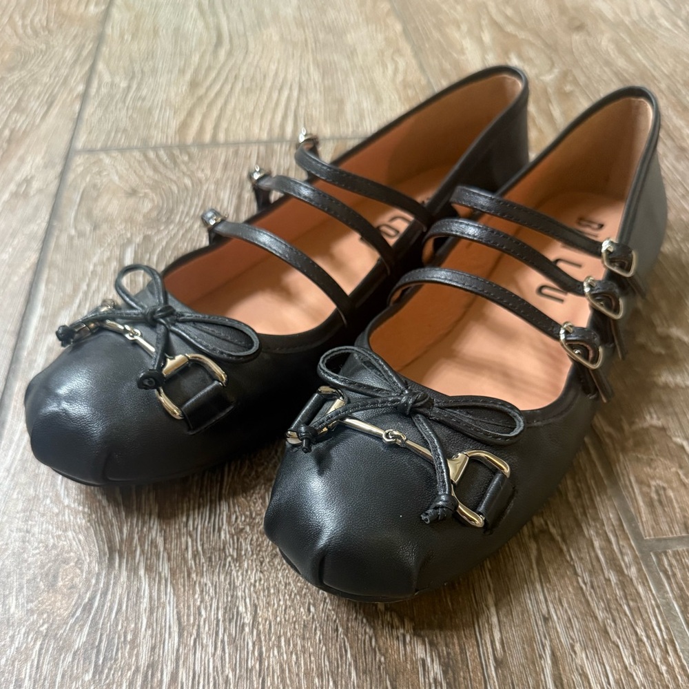 Anthropologie Bibi Lou Horsebit Moto Ballet Flats - black leather- size 9 - Picture 4 of 11